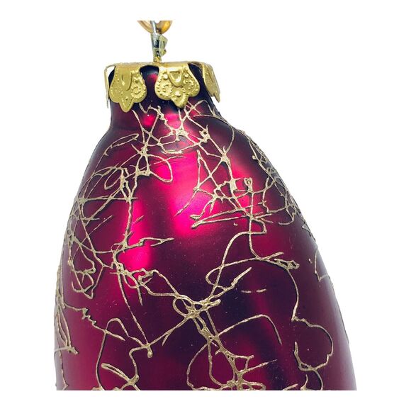 MCM Teardrop Ornament Spaghetti String Swirl Mercury Glass Purple Red Gold 7” - Picture 5 of 8